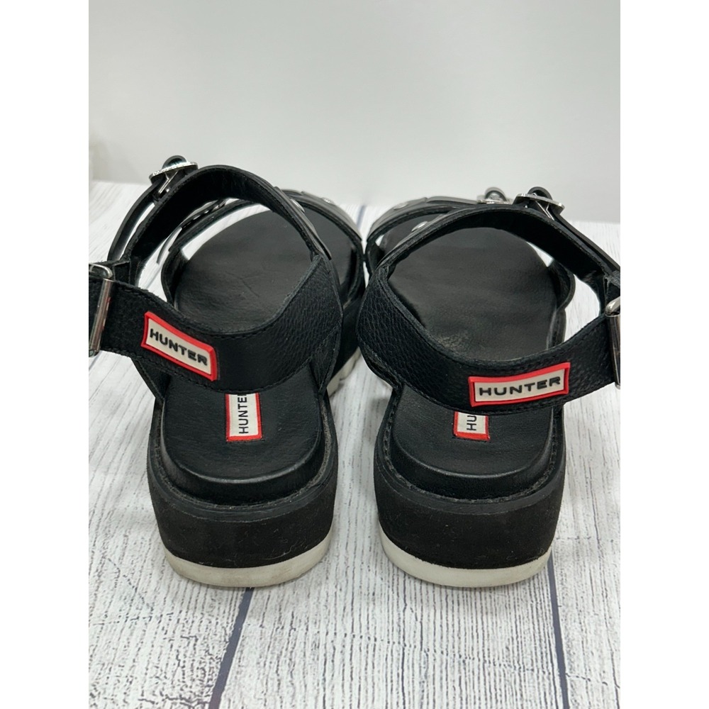 Hunter Sandals Womens Size 8? Black Leather Double Buckle Strap Platform Chunky - Picture 8 of 13